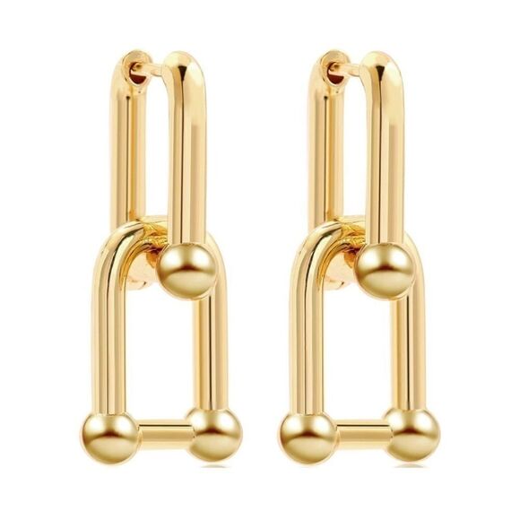 Chunky Gold Ball U Shape, Paperclip Earrings - Picture 1 of 5